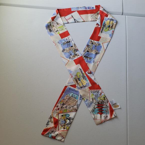 Talbots Scarf Womens One Size Multicolor Silk City Travel Print Rectangle Neck - Picture 2 of 6